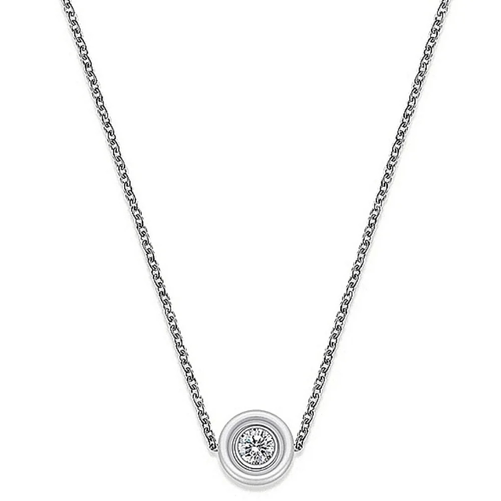 NEW 18k‎ Gold Plated White Ceramic Bezel Set Diamond Pendant Necklace, 18-20”